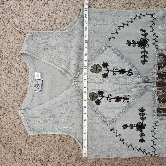 Vintage Select Embroidered Button Front Vest Boho Grunge Rayon Shirt Top 2X - Picture 11 of 12